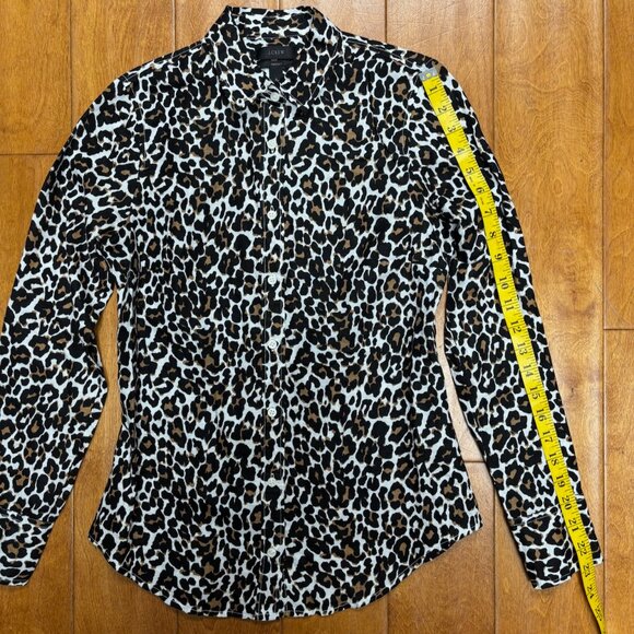 J Crew Womens Linen Cotton Leopard Print Slim Perfect Shirt Size XS Button - Picture 10 of 12